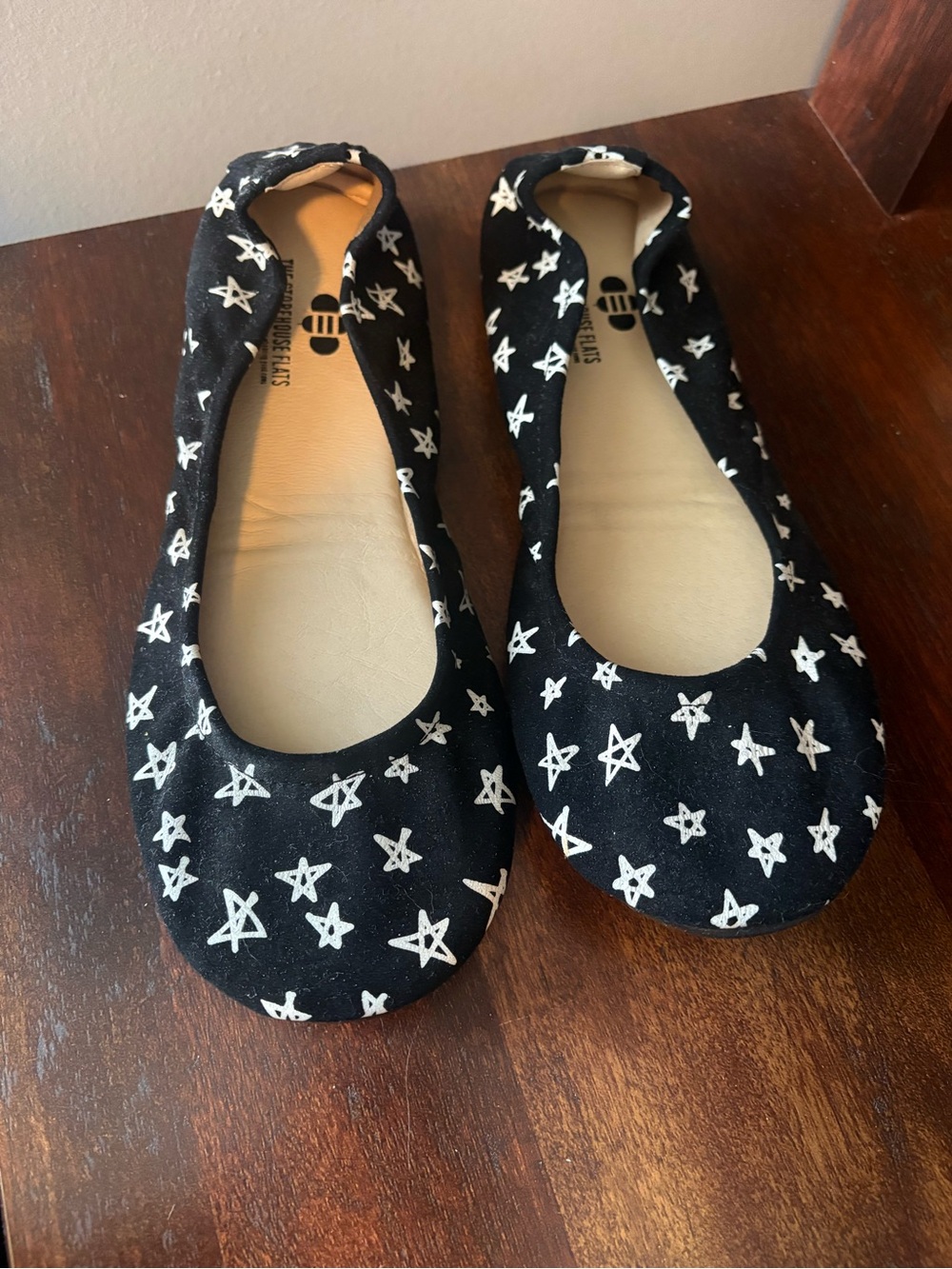 Storehouse flat ballerina shoes black white stars size 9